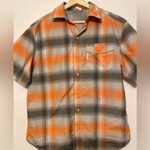 Columbia Men's Casual Orange and Gray Plaid Shirt